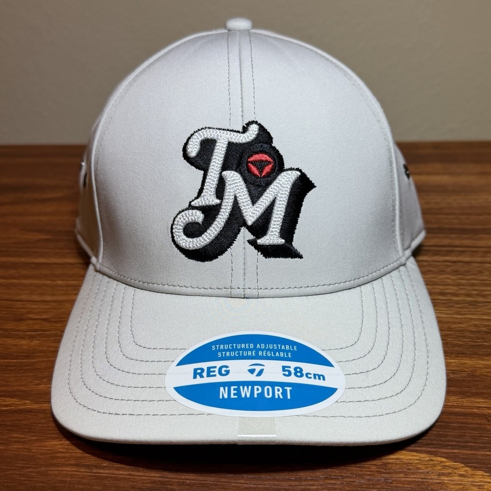 TaylorMade Golf Newport Hat Retro Metal Eyelet Adjustable Cap Light Gray NEW